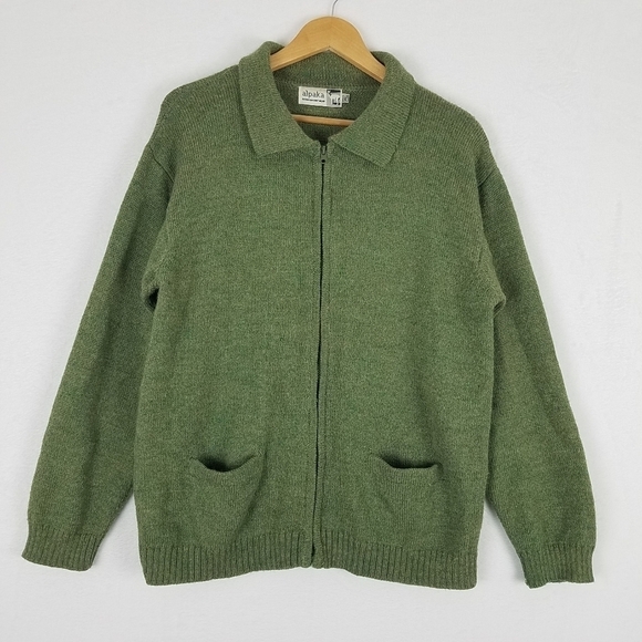 Alpaka Peruvian Knit Wear Green Longsleeve Full Zip Sweater XL